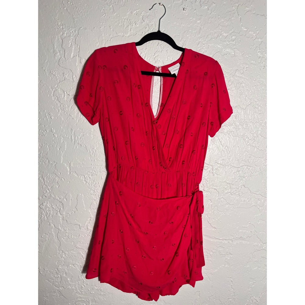 Cloth & Stone Anthropologie Pink Swiss Dot‎ Wrap Romper Women's S Tie Waist